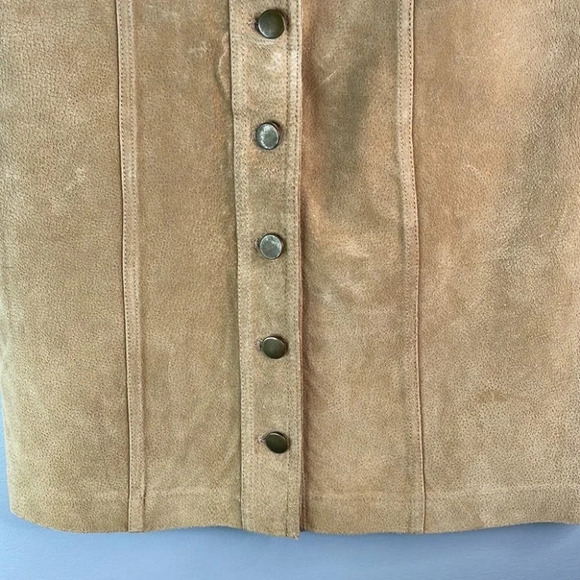 VINTAGE Y2K Jano Suede Mini Skirt Tan Suede Button Down Pencil Straight Size 5 - Picture 4 of 9